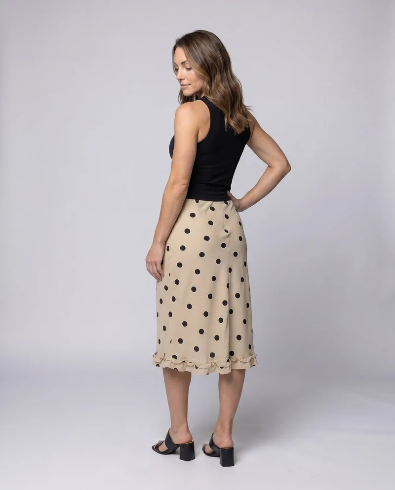 Damen Midi-Rock mit verspieltem Punktenmuster und elastischem Bund