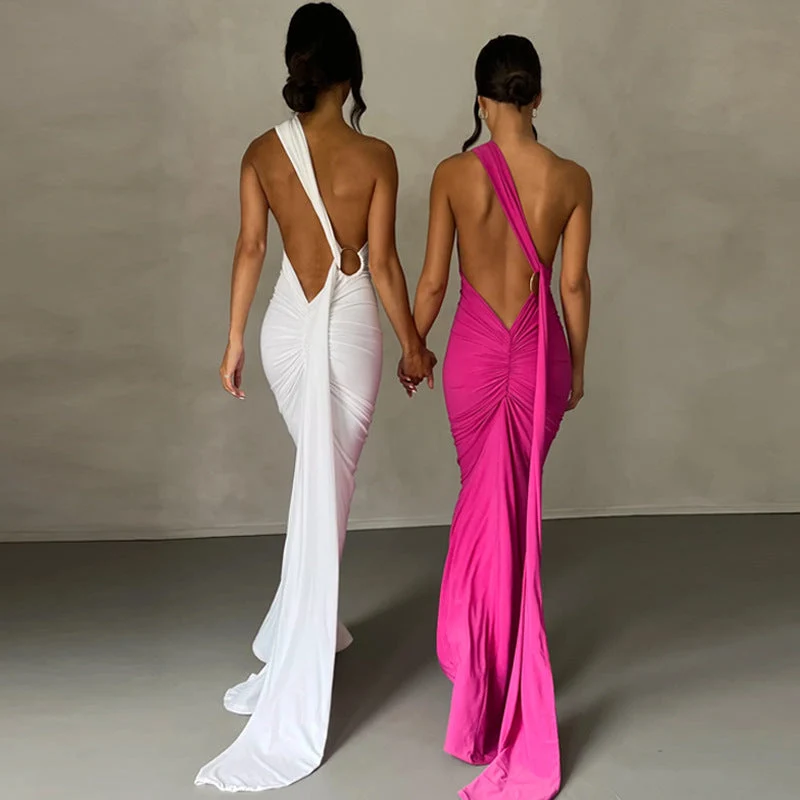 Damen Elegantes One-Shoulder Abendkleid Nord Taschen