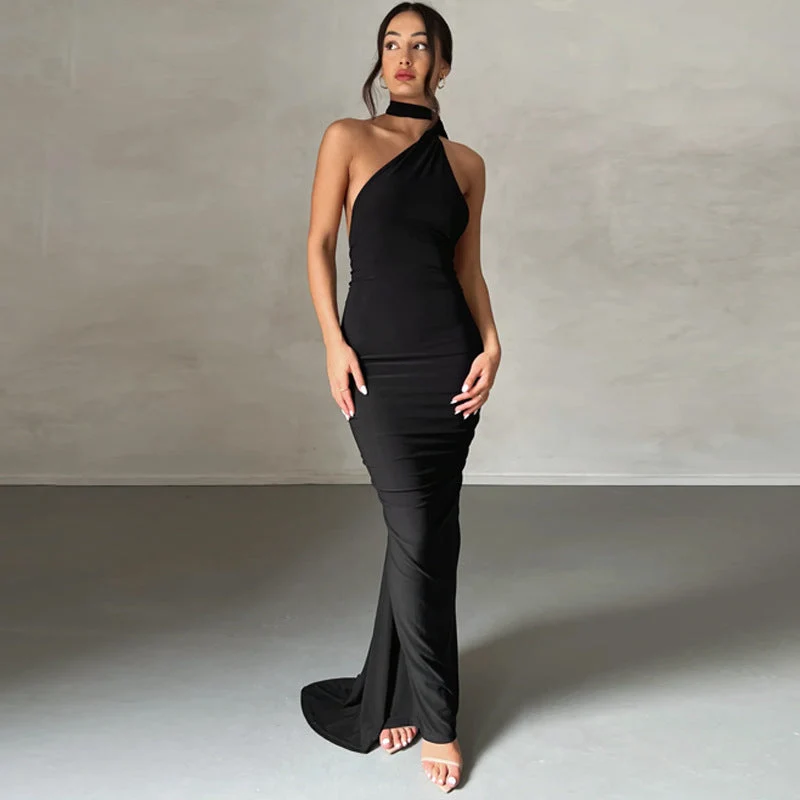 Damen Elegantes One-Shoulder Abendkleid Nord Taschen