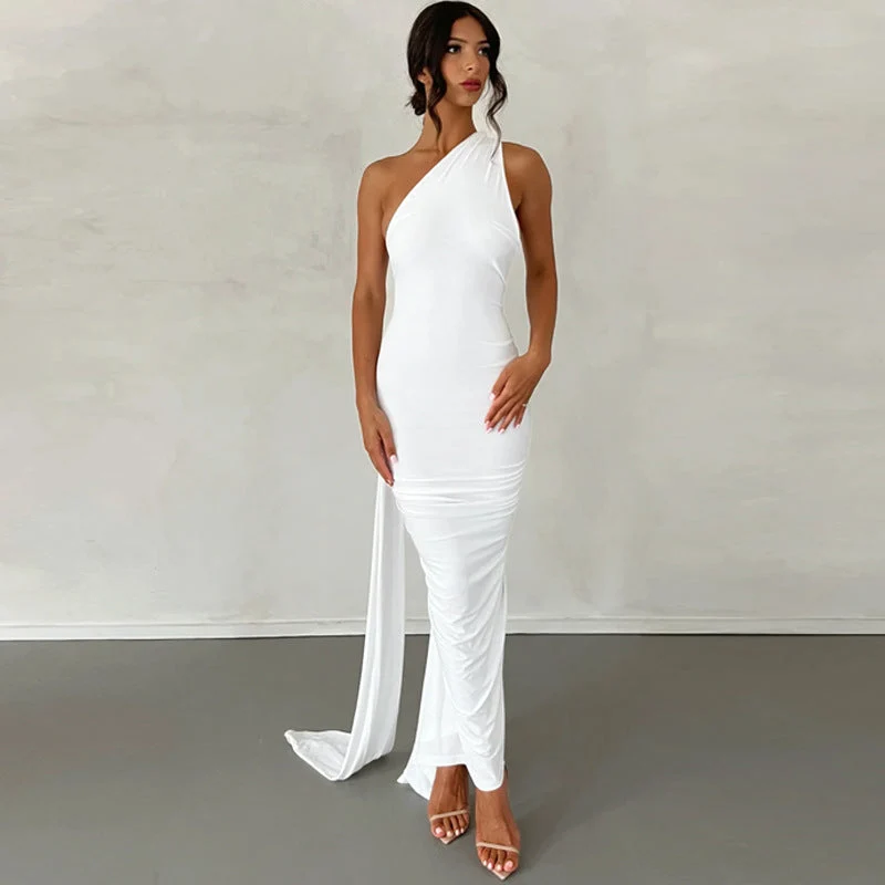 Damen Elegantes One-Shoulder Abendkleid Nord Taschen