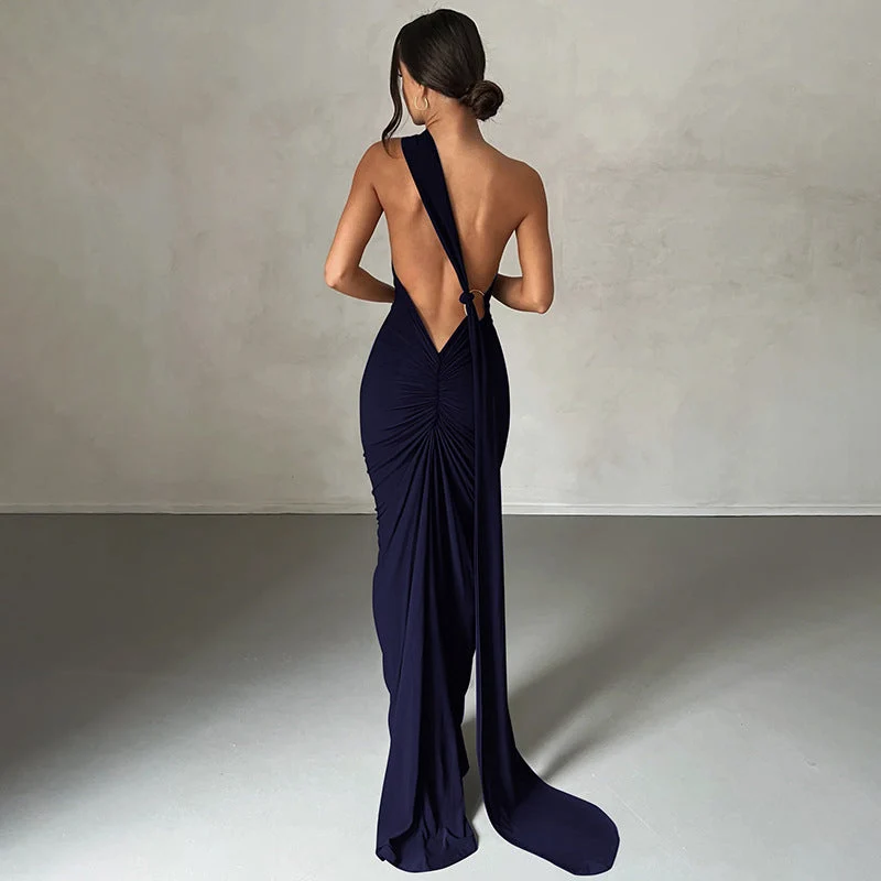 Damen Elegantes One-Shoulder Abendkleid Nord Taschen