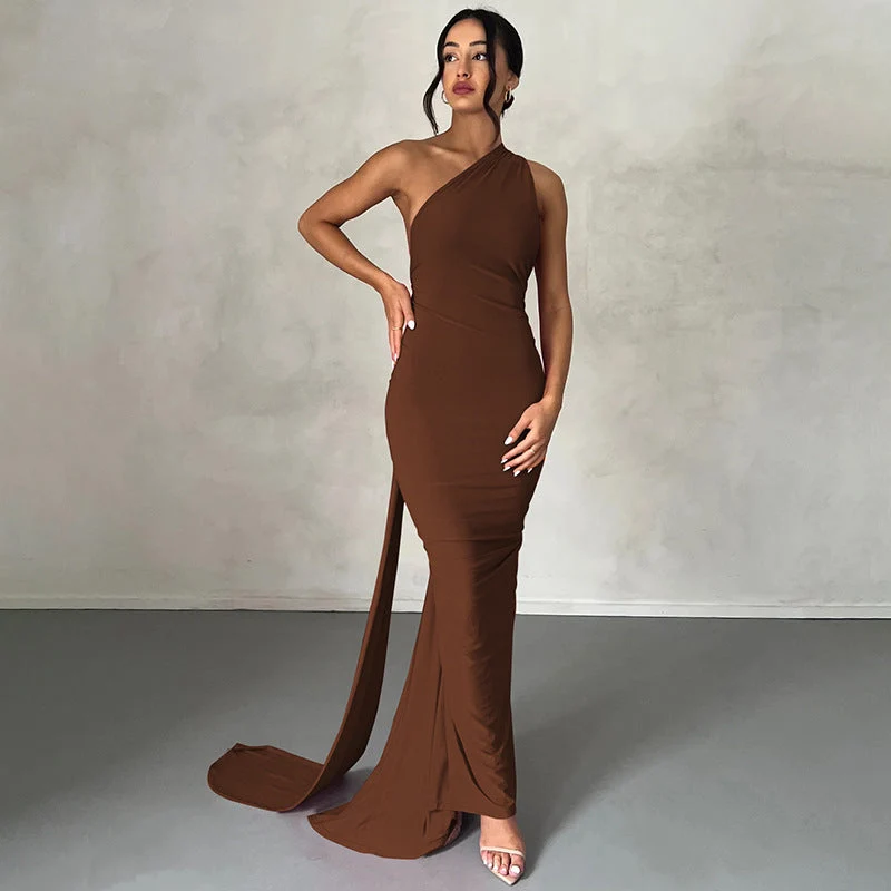 Damen Elegantes One-Shoulder Abendkleid Nord Taschen