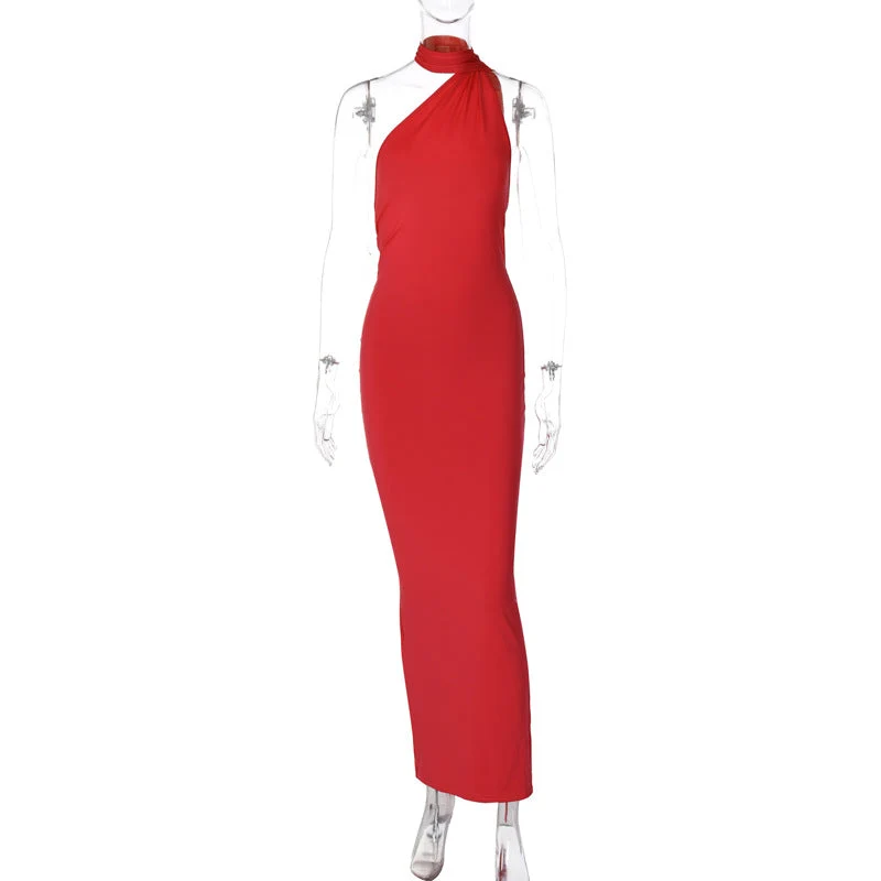 Damen Elegantes One-Shoulder Abendkleid Nord Taschen