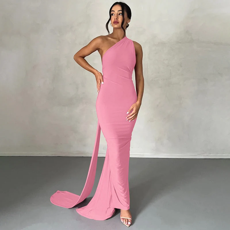 Damen Elegantes One-Shoulder Abendkleid Nord Taschen