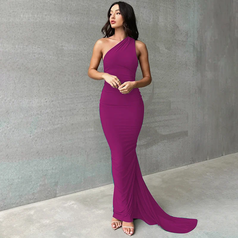 Damen Elegantes One-Shoulder Abendkleid Nord Taschen