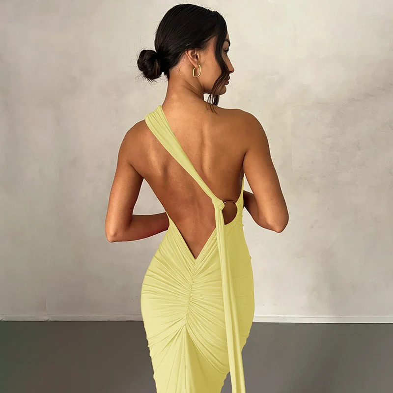 Damen Elegantes One-Shoulder Abendkleid Nord Taschen