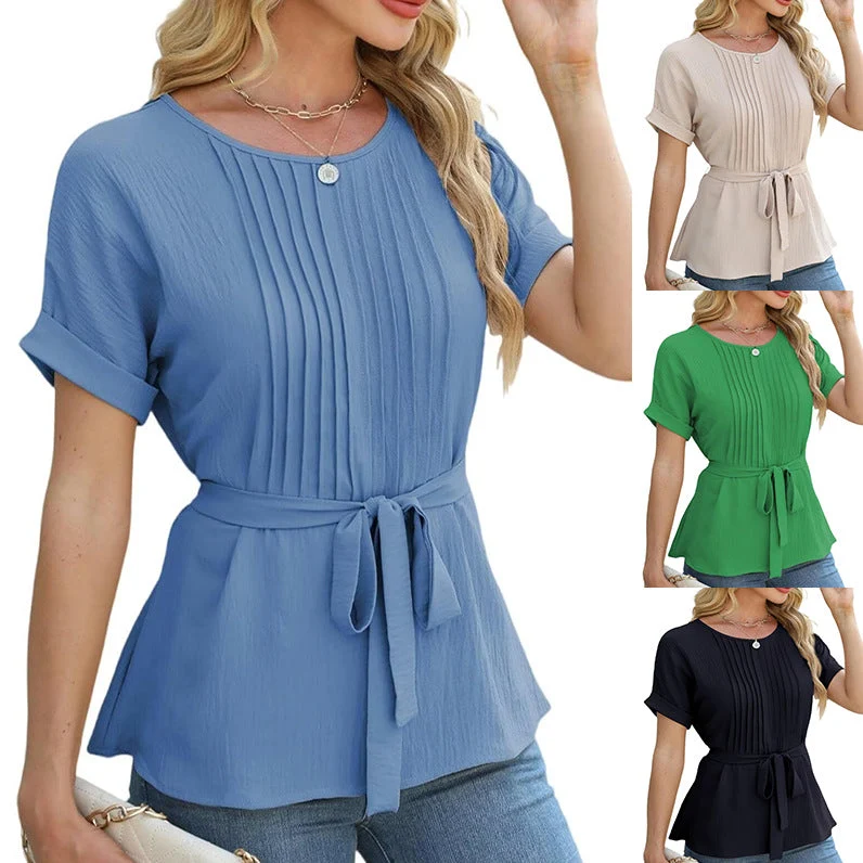 Damen Bluse mit Rüschendetails und seitlichem Gürtel Nord Taschen