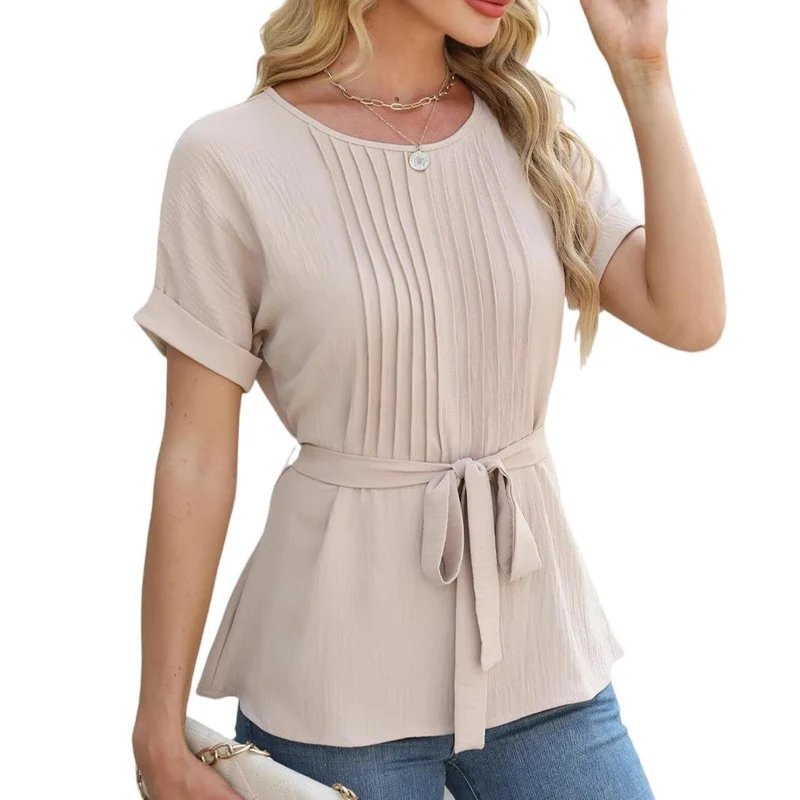 Damen Bluse mit Rüschendetails und seitlichem Gürtel Nord Taschen