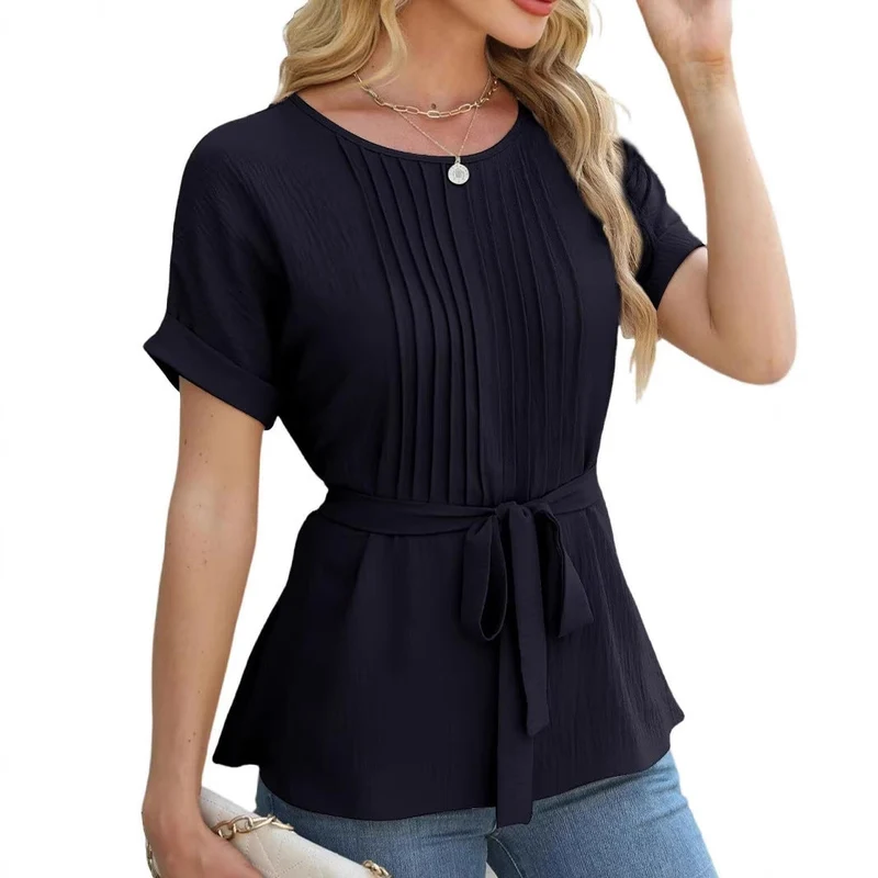 Damen Bluse mit Rüschendetails und seitlichem Gürtel Nord Taschen