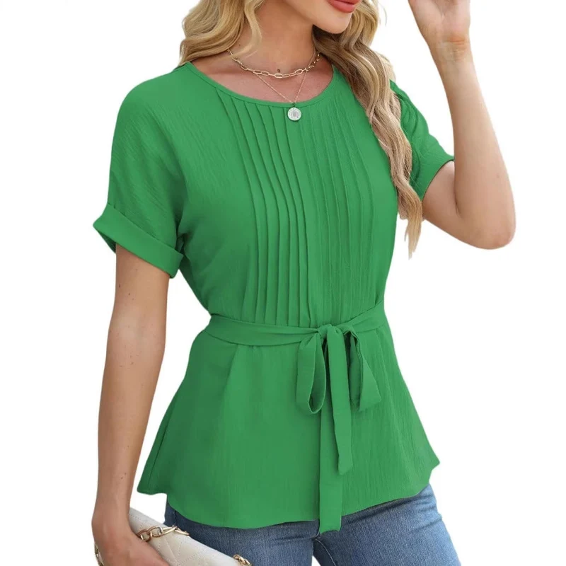 Damen Bluse mit Rüschendetails und seitlichem Gürtel Nord Taschen