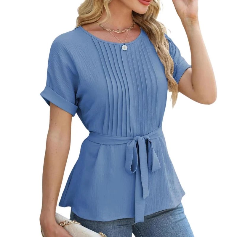 Damen Bluse mit Rüschendetails und seitlichem Gürtel Nord Taschen