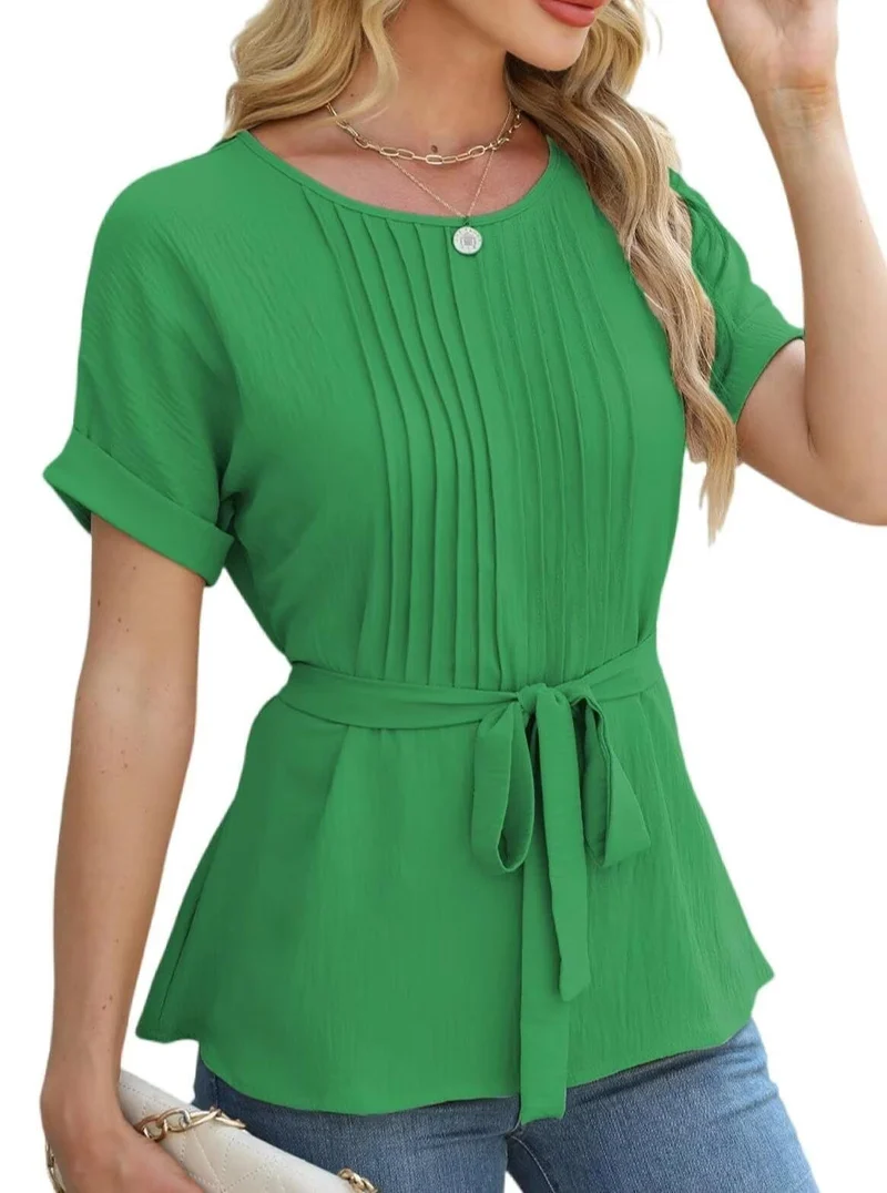 Damen Bluse mit Rüschendetails und seitlichem Gürtel Nord Taschen