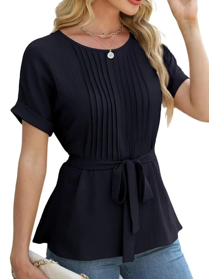 Damen Bluse mit Rüschendetails und seitlichem Gürtel Nord Taschen