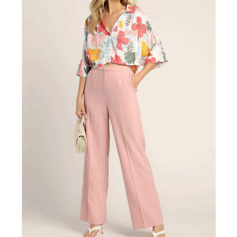 Damen Elegante Bluse mit weit geschnittenem Design und hoher Taille Hose Nord Taschen
