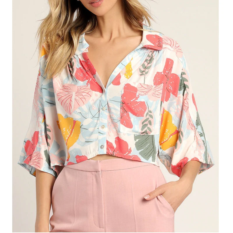 Damen Elegante Bluse mit weit geschnittenem Design und hoher Taille Hose Nord Taschen