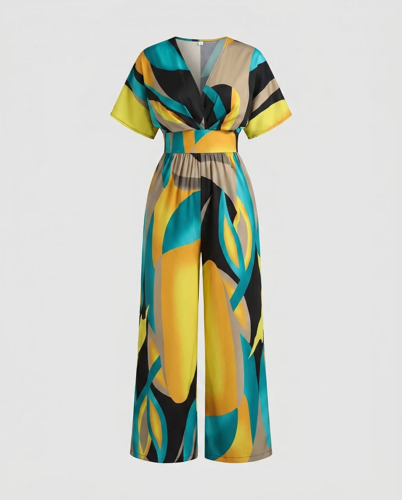 Damen Jumpsuit mit V-Ausschnitt und weiten Beinen