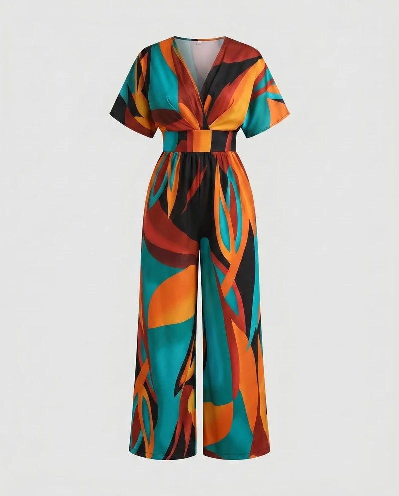 Damen Jumpsuit mit V-Ausschnitt und weiten Beinen