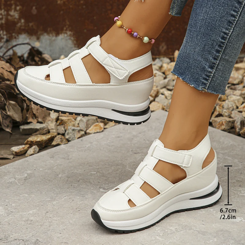 Damen bequeme Plattform-Sandalen mit atmungsaktiver Obermaterialstruktur und verstellbarem Riemendesign