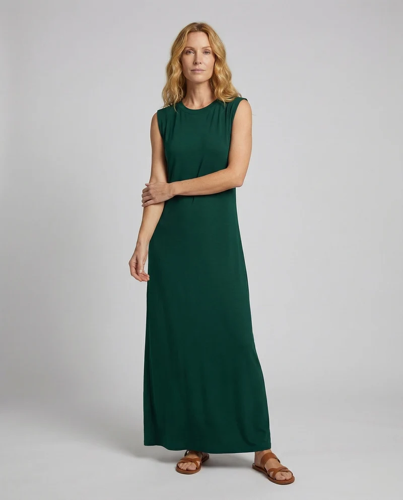 Damen ärmelloses Jersey-Maxikleid mit Seitenschlitz