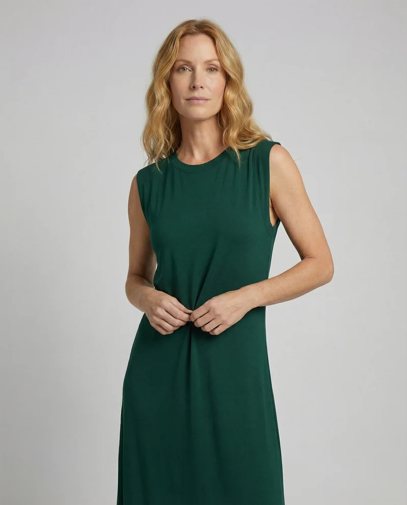 Damen ärmelloses Jersey-Maxikleid mit Seitenschlitz