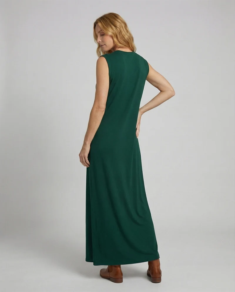 Damen ärmelloses Jersey-Maxikleid mit Seitenschlitz
