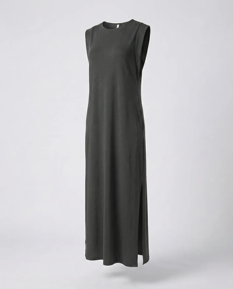 Damen ärmelloses Jersey-Maxikleid mit Seitenschlitz