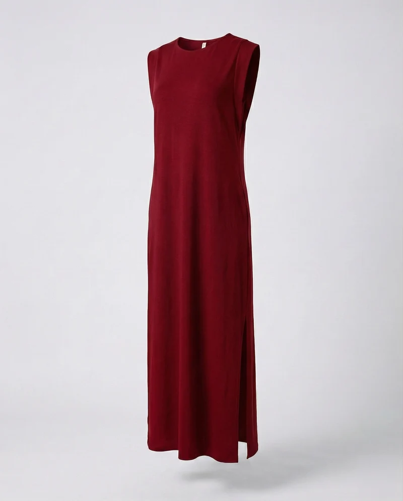 Damen ärmelloses Jersey-Maxikleid mit Seitenschlitz