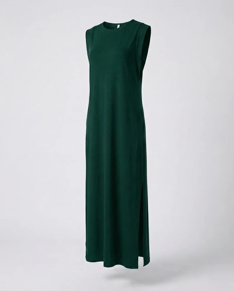 Damen ärmelloses Jersey-Maxikleid mit Seitenschlitz