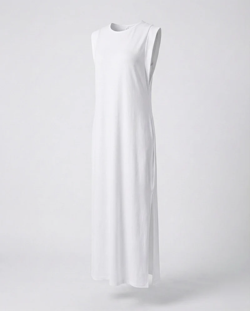 Damen ärmelloses Jersey-Maxikleid mit Seitenschlitz