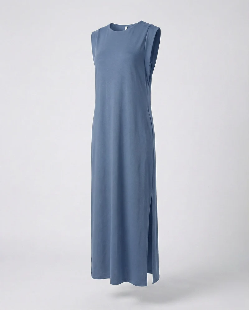 Damen ärmelloses Jersey-Maxikleid mit Seitenschlitz