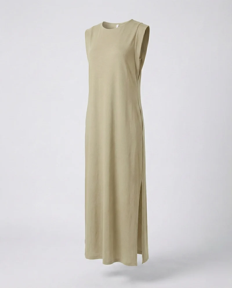 Damen ärmelloses Jersey-Maxikleid mit Seitenschlitz