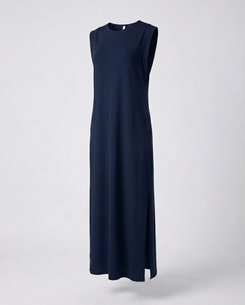 Damen ärmelloses Jersey-Maxikleid mit Seitenschlitz