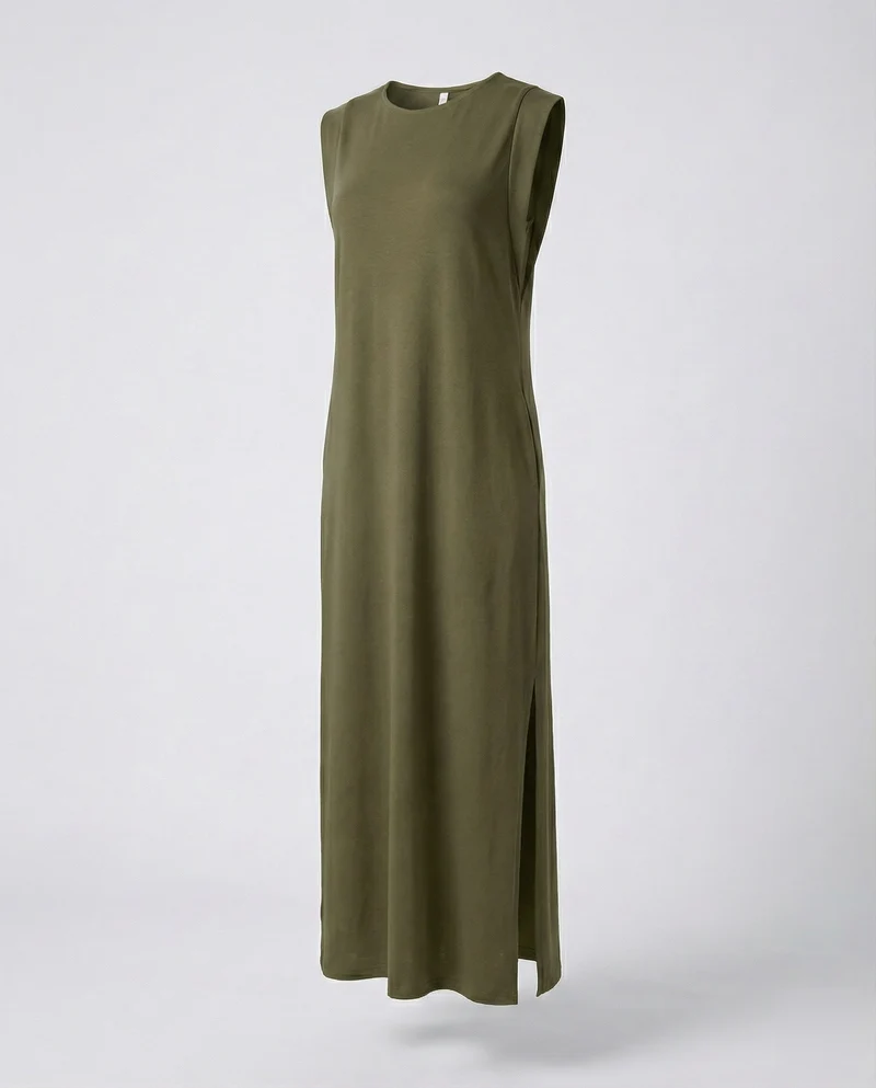 Damen ärmelloses Jersey-Maxikleid mit Seitenschlitz
