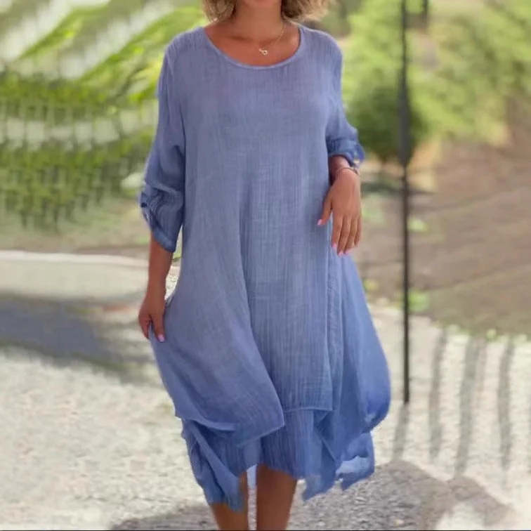 Damen lässiges Sommerkleid mit asymmetrischem Saum und luftigen Ärmeln