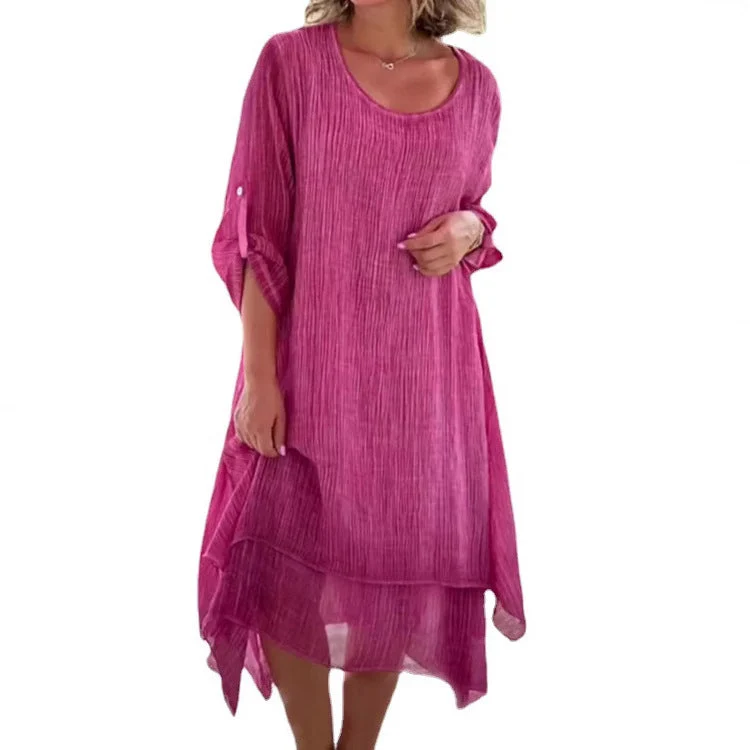 Damen lässiges Sommerkleid mit asymmetrischem Saum und luftigen Ärmeln