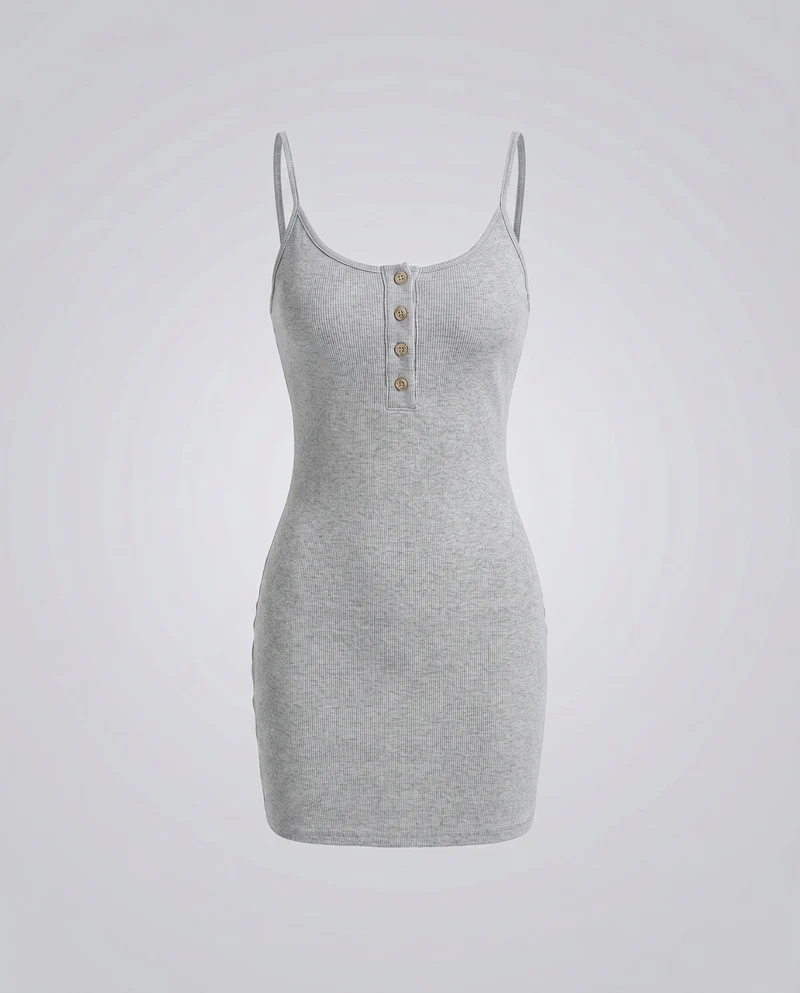Damen figurbetontes Minikleid mit Knopfleiste und schickem Ausschnitt