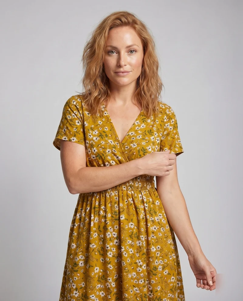 Damen Midikleid V-Ausschnitt Taillenriegel A-Linie