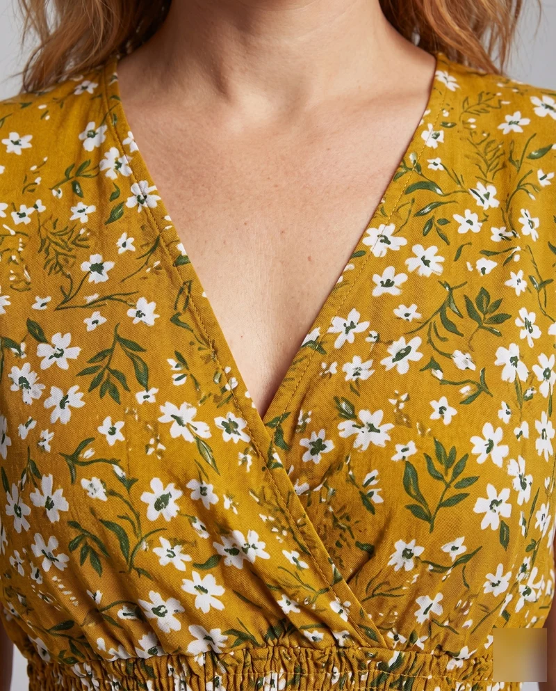 Damen Midikleid V-Ausschnitt Taillenriegel A-Linie