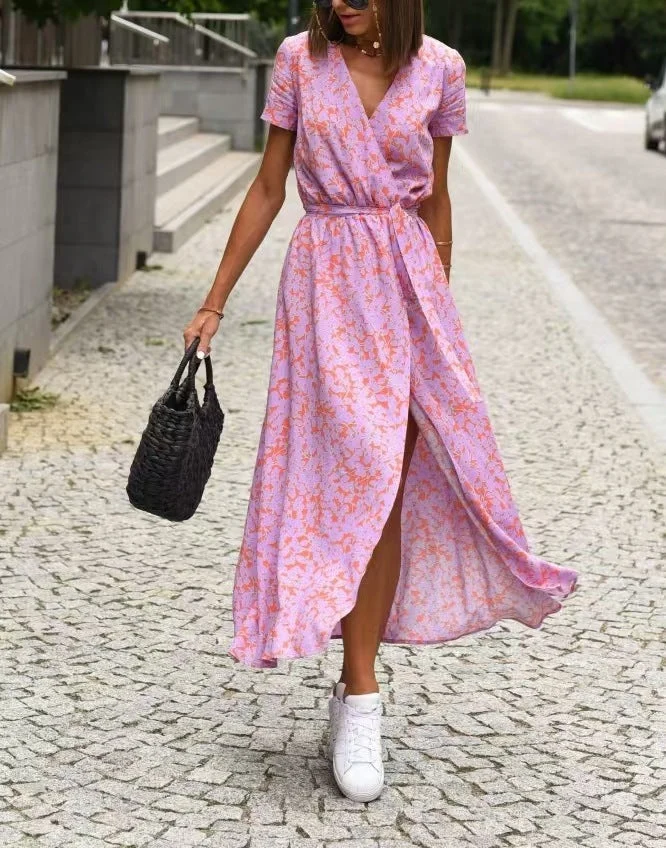 Damen Maxikleid mit Polka-Dots und seitlichem Schlitz