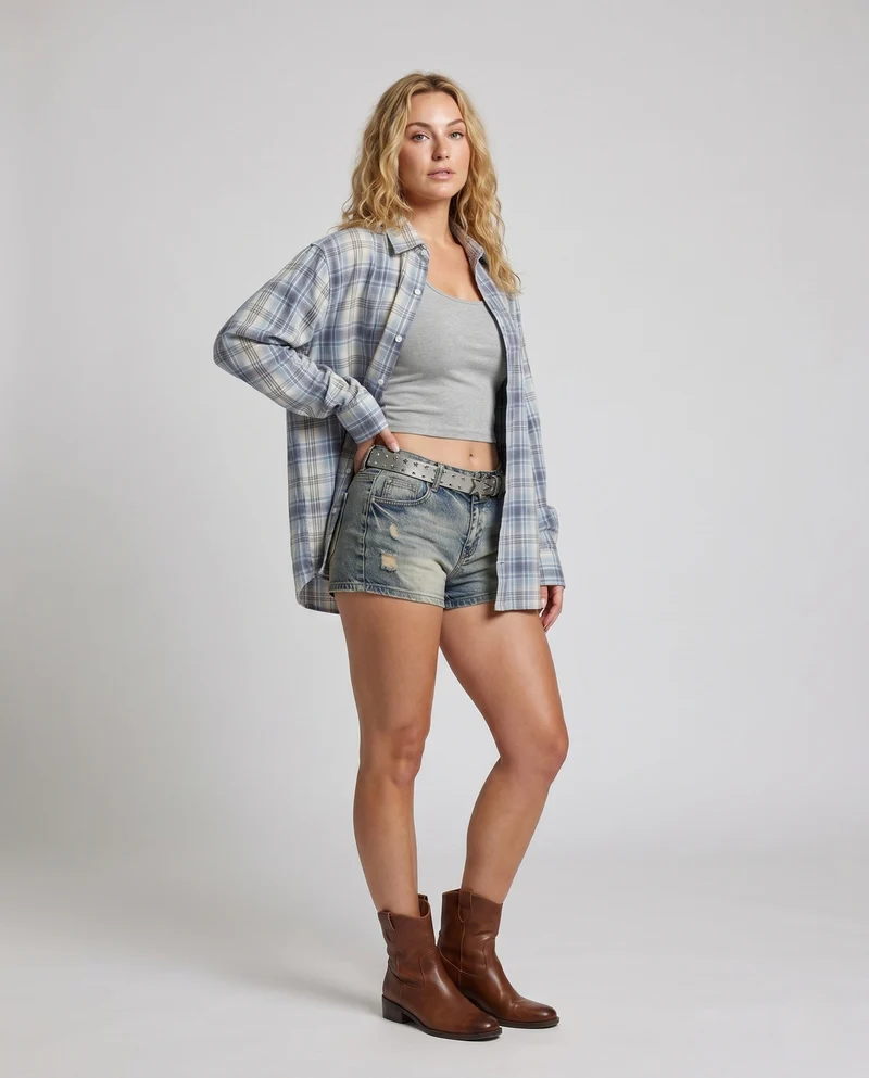 Damen nan lässige Layering-Karohemdbluse mit verlängertem Rückensaum und Brusttasche