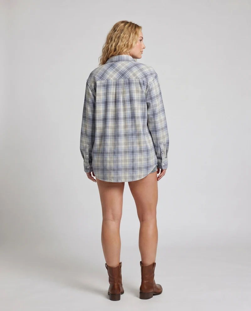 Damen nan lässige Layering-Karohemdbluse mit verlängertem Rückensaum und Brusttasche