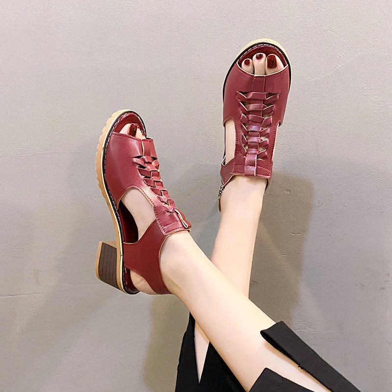 Damen elegante Sandalen mit geflochtenen Riemen und komfortablem Blockabsatz