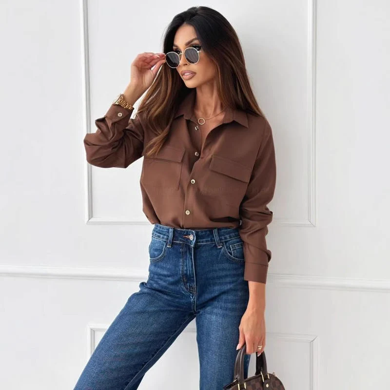 Damen Elegante Bluse mit praktischen Brusttaschen und klassischem Kragen