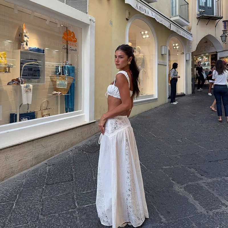 Damen Elegante Häkel-Tunika mit langem Rock