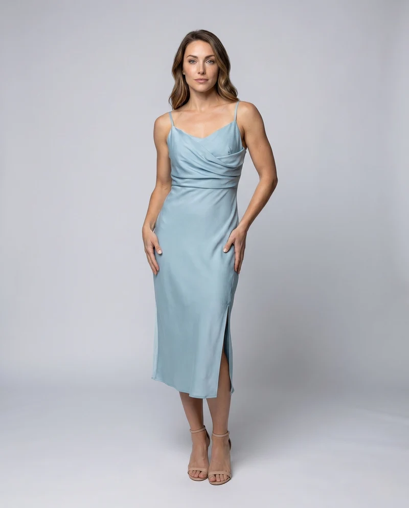Damen Wickelkleid mit elegantem Ausschnitt und seitlichem Schlitz Nord Taschen