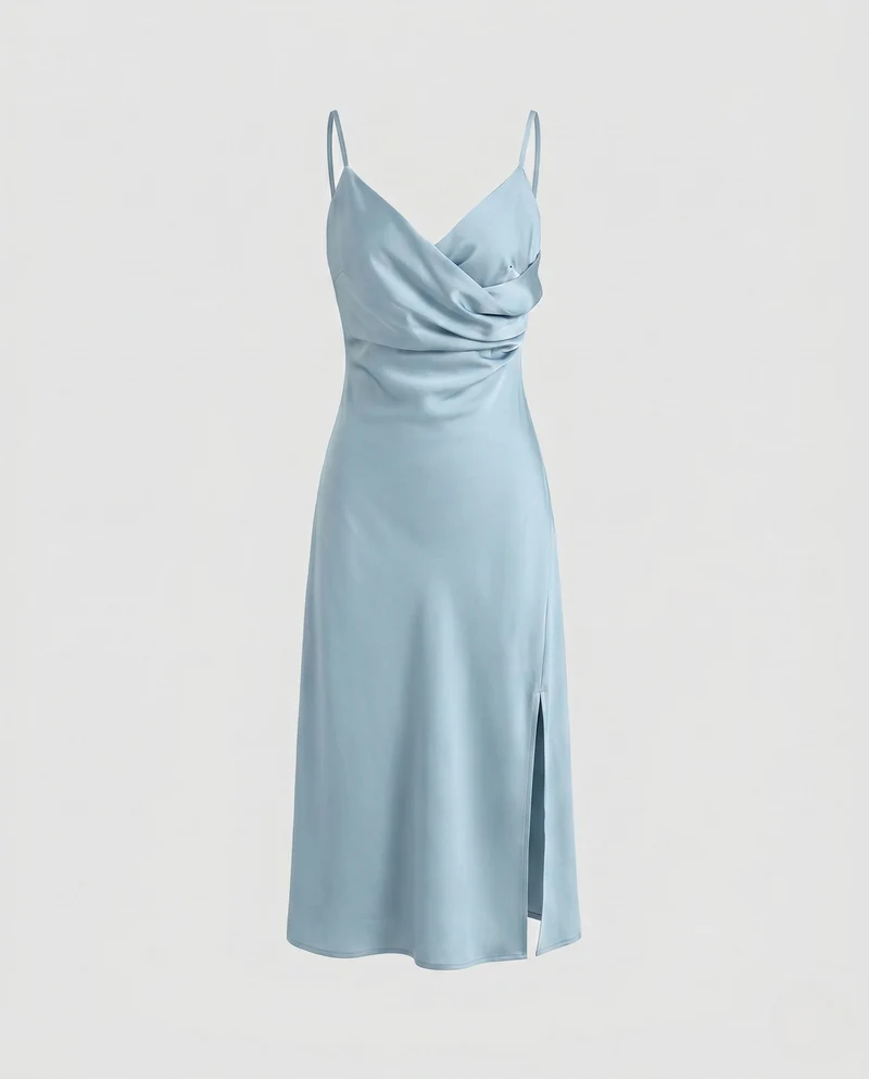 Damen Wickelkleid mit elegantem Ausschnitt und seitlichem Schlitz Nord Taschen