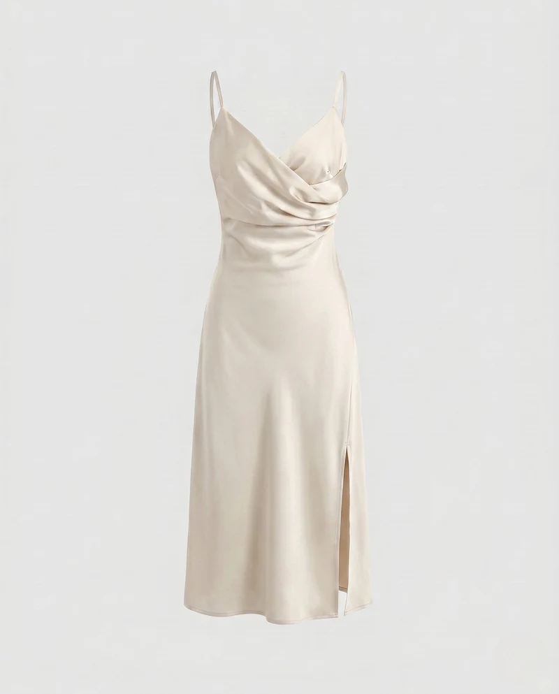 Damen Wickelkleid mit elegantem Ausschnitt und seitlichem Schlitz Nord Taschen
