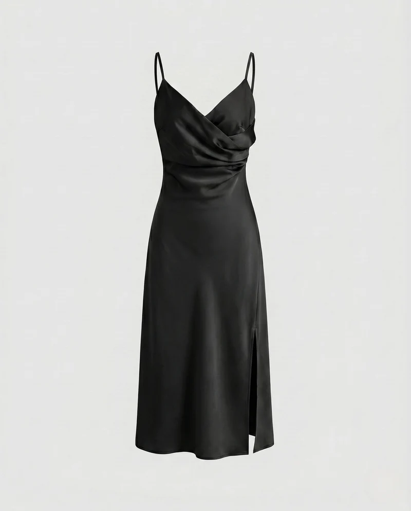 Damen Wickelkleid mit elegantem Ausschnitt und seitlichem Schlitz Nord Taschen