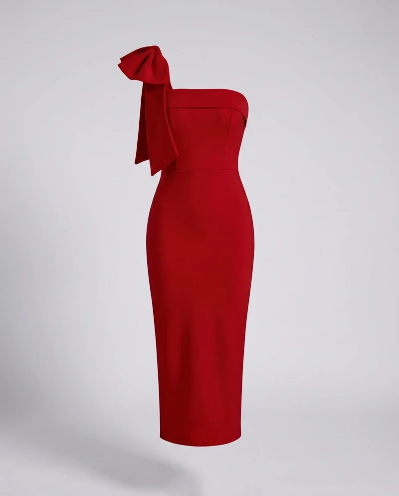 Damen Abendkleid Einseitig Schleifenschulter Meerjungfrau