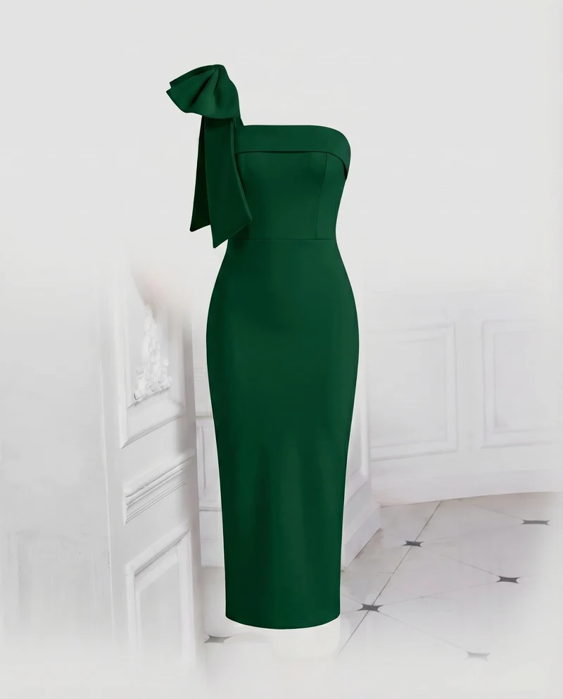 Damen Abendkleid Einseitig Schleifenschulter Meerjungfrau